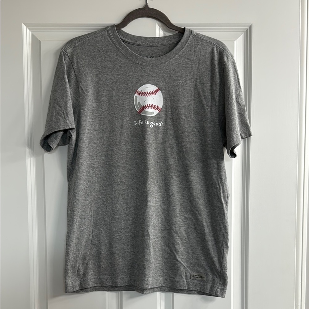 Life Is Good Baseball Graphic Gray Tee